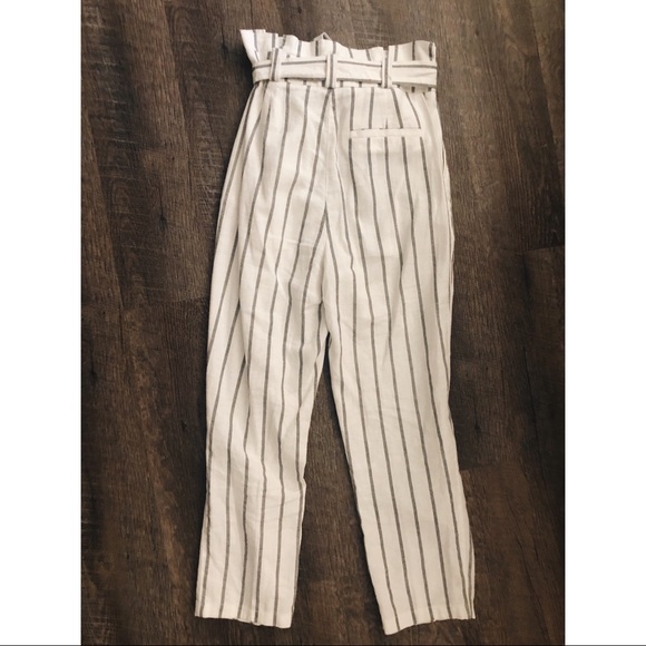 Linen White and Black Paperbag Waist Tie Pants - Picture 2 of 6